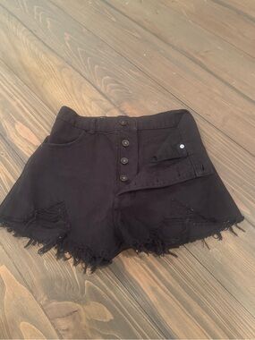 Moussy Black Denim High Rise Distressed Cut Off Shorts S Small 1